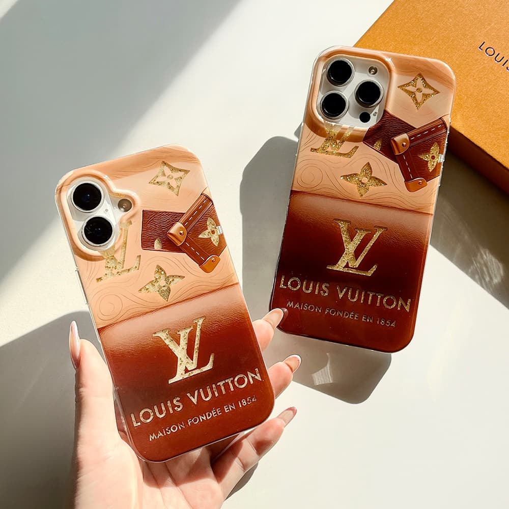 Louis Vuitton Gradient Brown with Gold LV Logo & Trunk Design iPhone Case