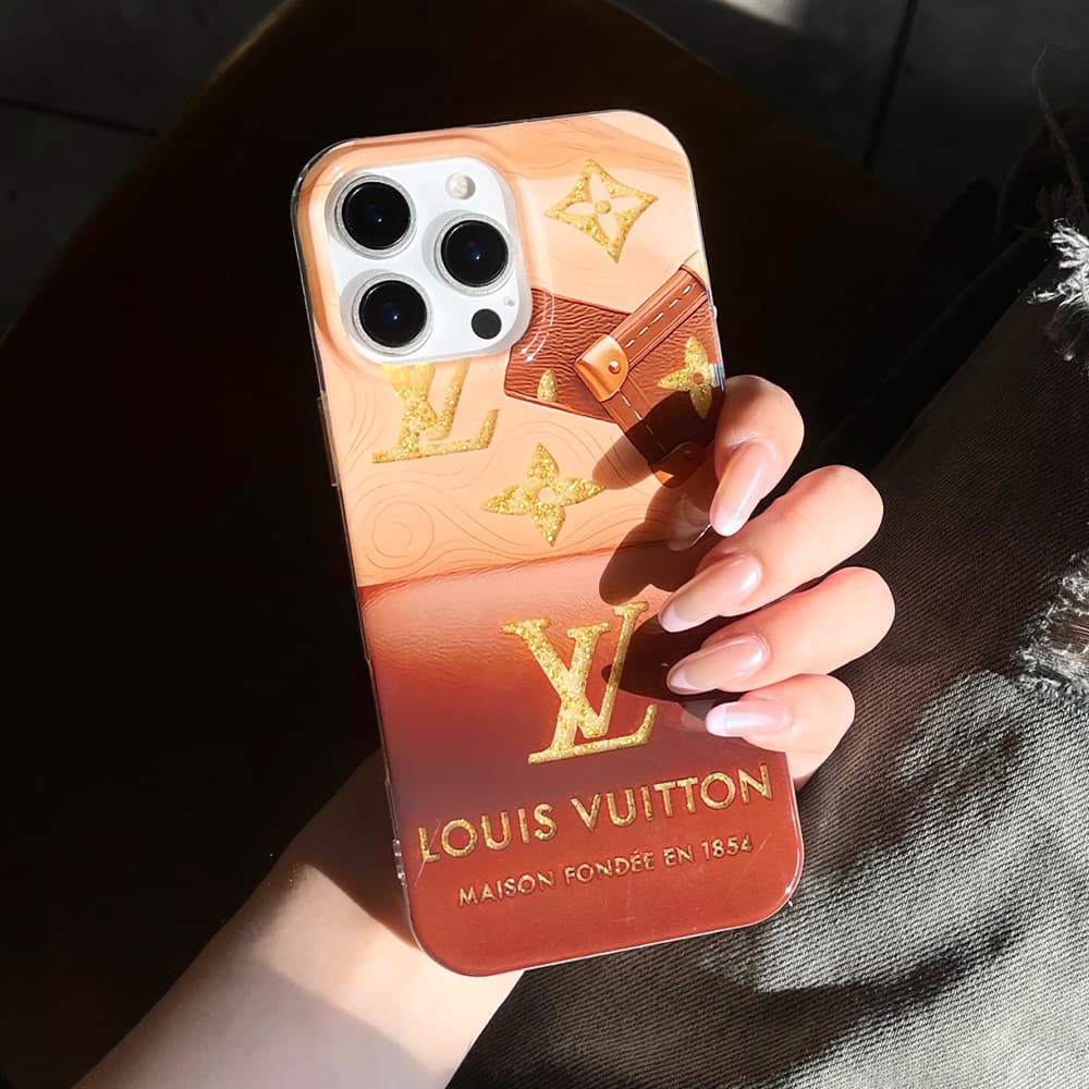 Louis Vuitton Gradient Brown with Gold LV Logo & Trunk Design iPhone Case