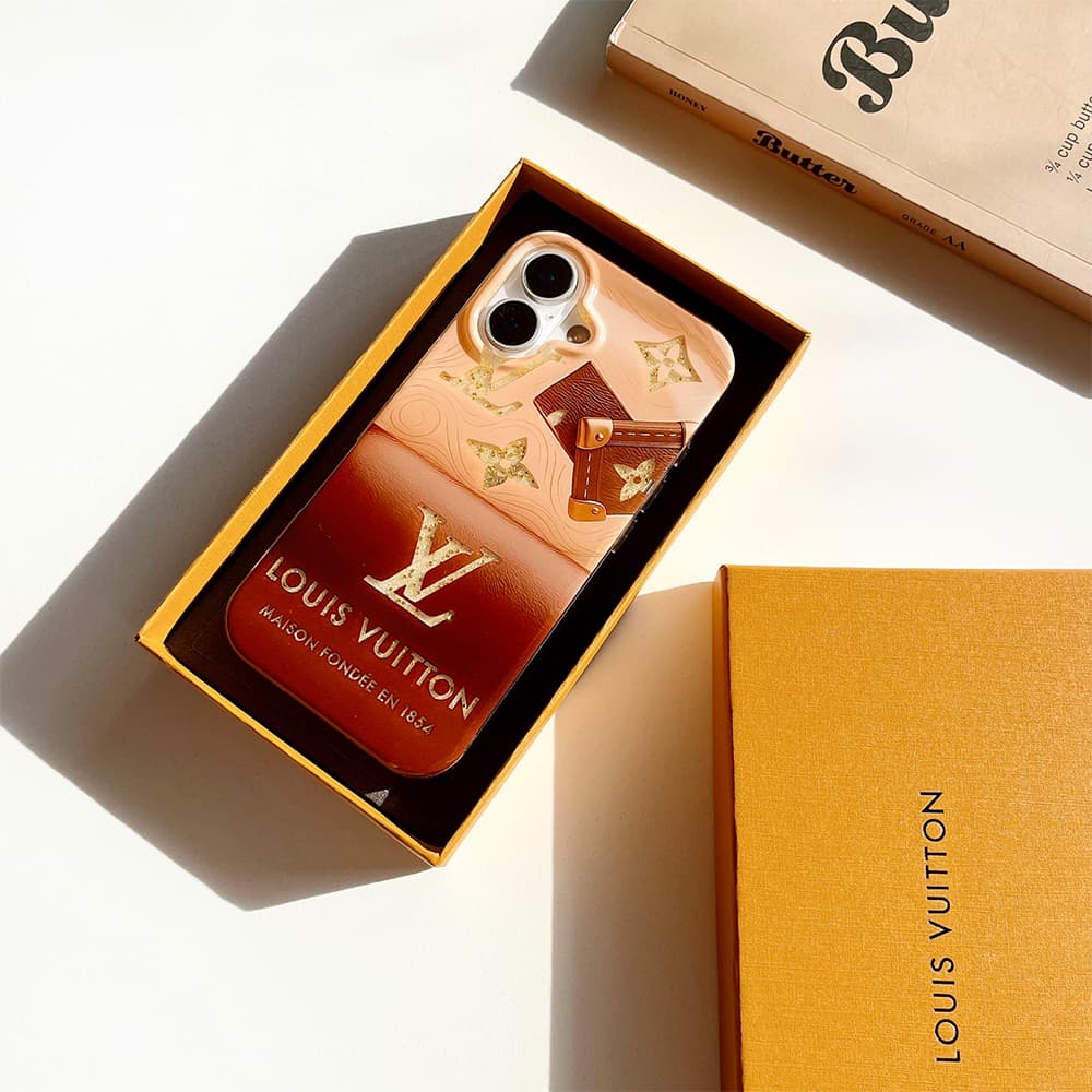 Louis Vuitton Gradient Brown with Gold LV Logo & Trunk Design iPhone Case