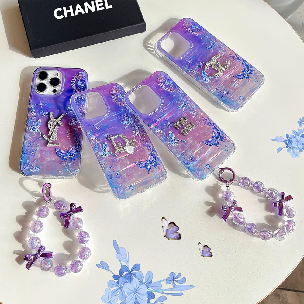 Multi-Designer Iridescent Butterfly Design iPhone Case - Crystal YSL Dior Chanel Miu Miu Logos