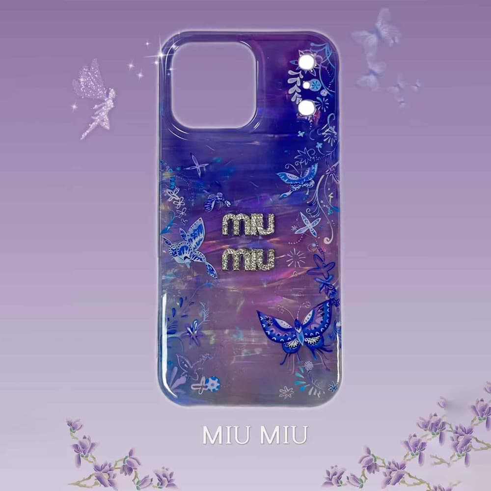Multi-Designer Iridescent Butterfly Design iPhone Case - Crystal YSL Dior Chanel Miu Miu Logos