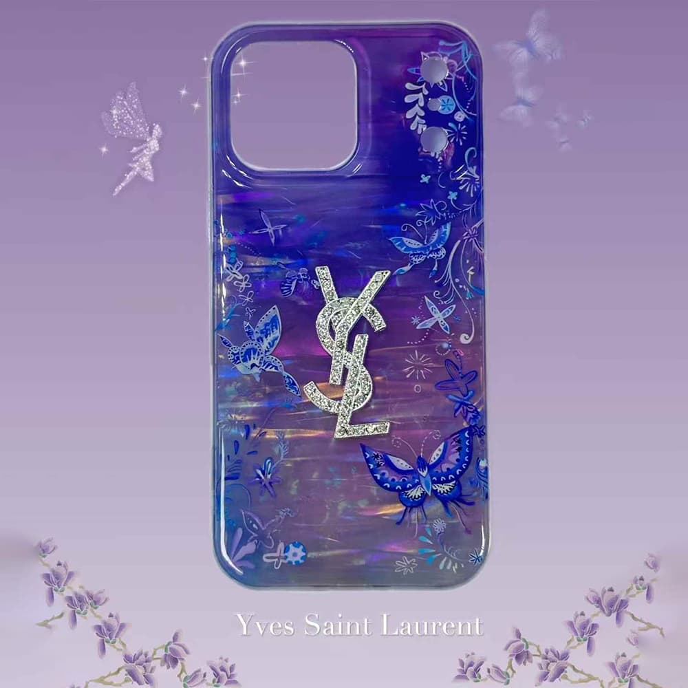 Multi-Designer Iridescent Butterfly Design iPhone Case - Crystal YSL Dior Chanel Miu Miu Logos