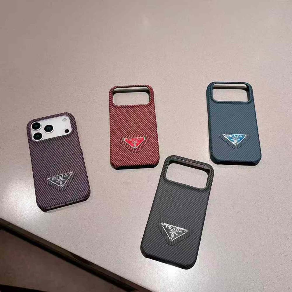 Prada Carbon Fiber Texture iPhone Case with Metal Triangle Logo