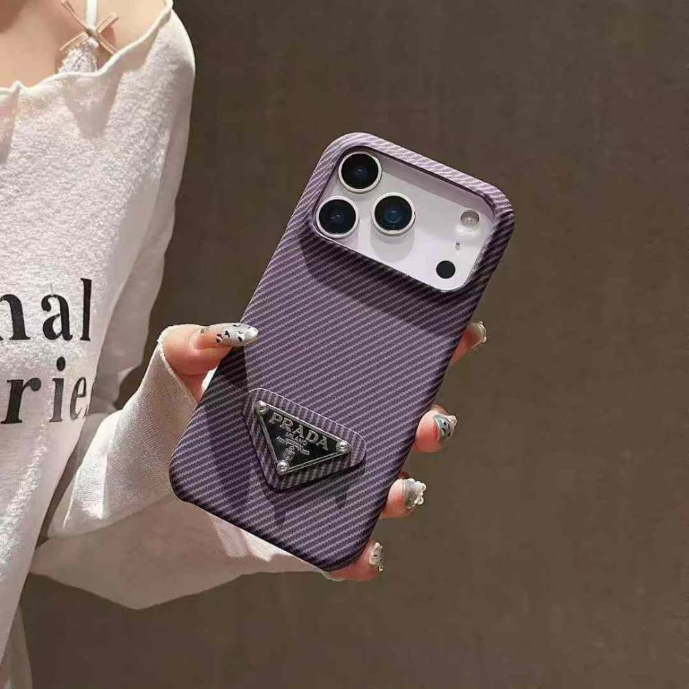 Prada Carbon Fiber Texture iPhone Case with Metal Triangle Logo