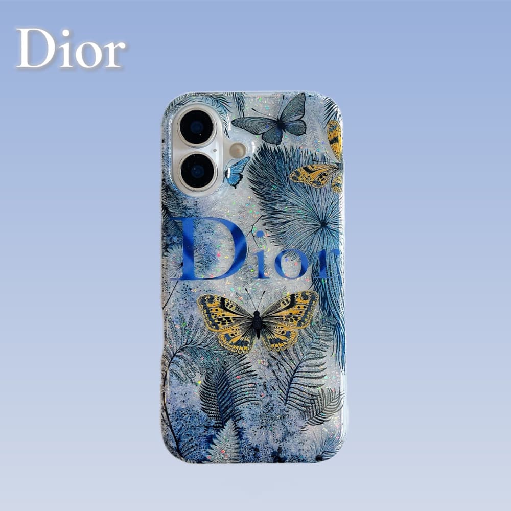 Dior Blue & White Floral Butterfly Art Design iPhone Case