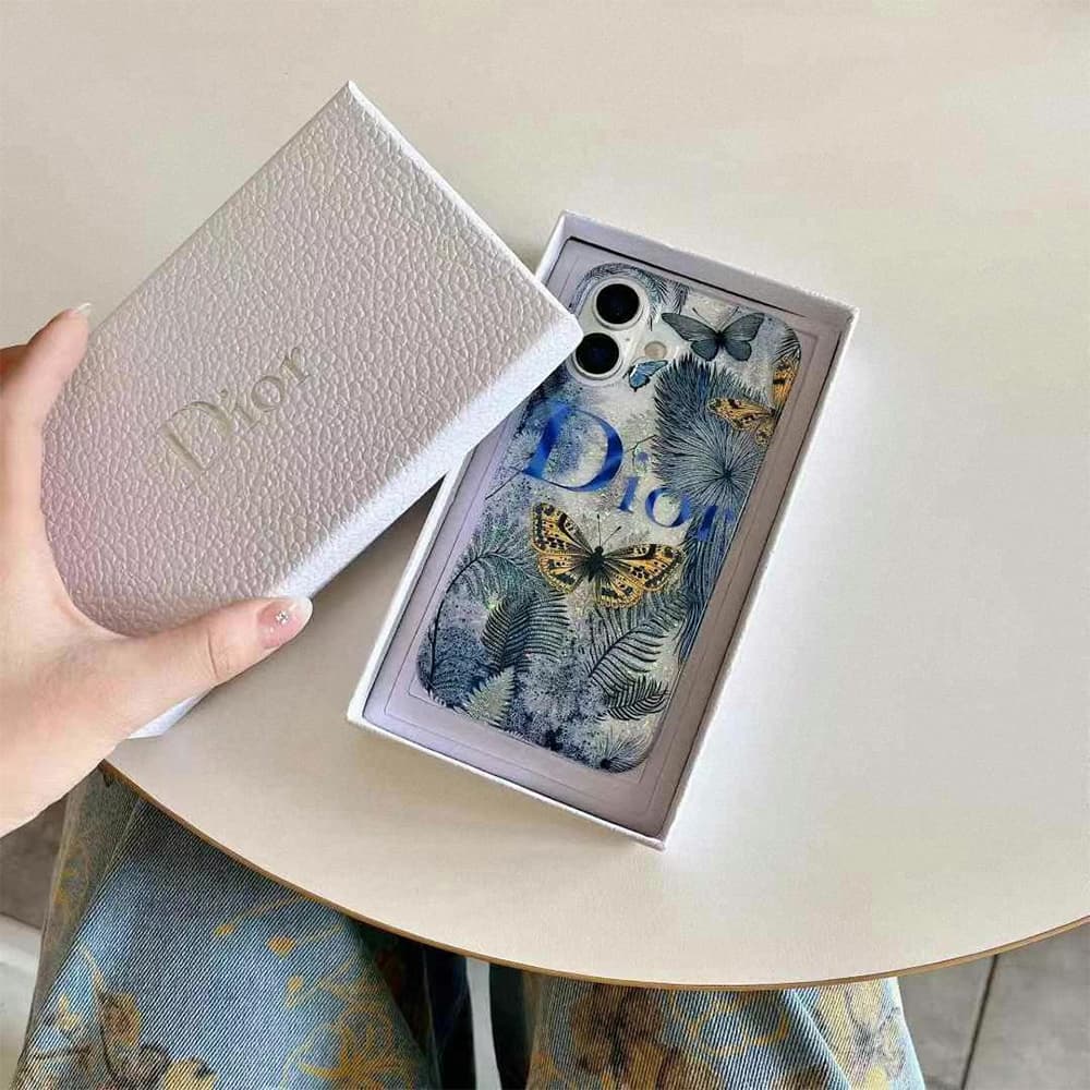 Dior Blue & White Floral Butterfly Art Design iPhone Case Dior Blue & White Floral Butterfly Art Design iPhone Case