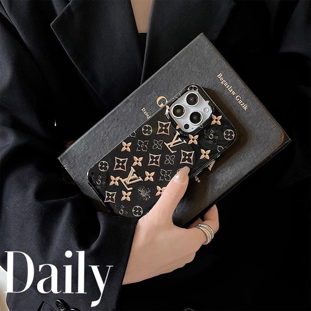 Louis Vuitton Black & Gold LV Logo with Monogram iPhone Case