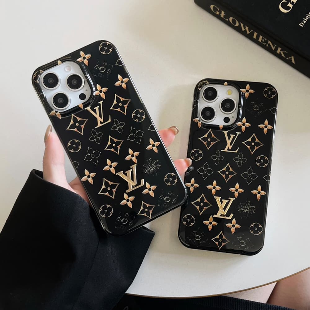 Louis Vuitton Black & Gold LV Logo with Monogram iPhone Case Louis Vuitton Black & Gold LV Logo with Monogram iPhone Case