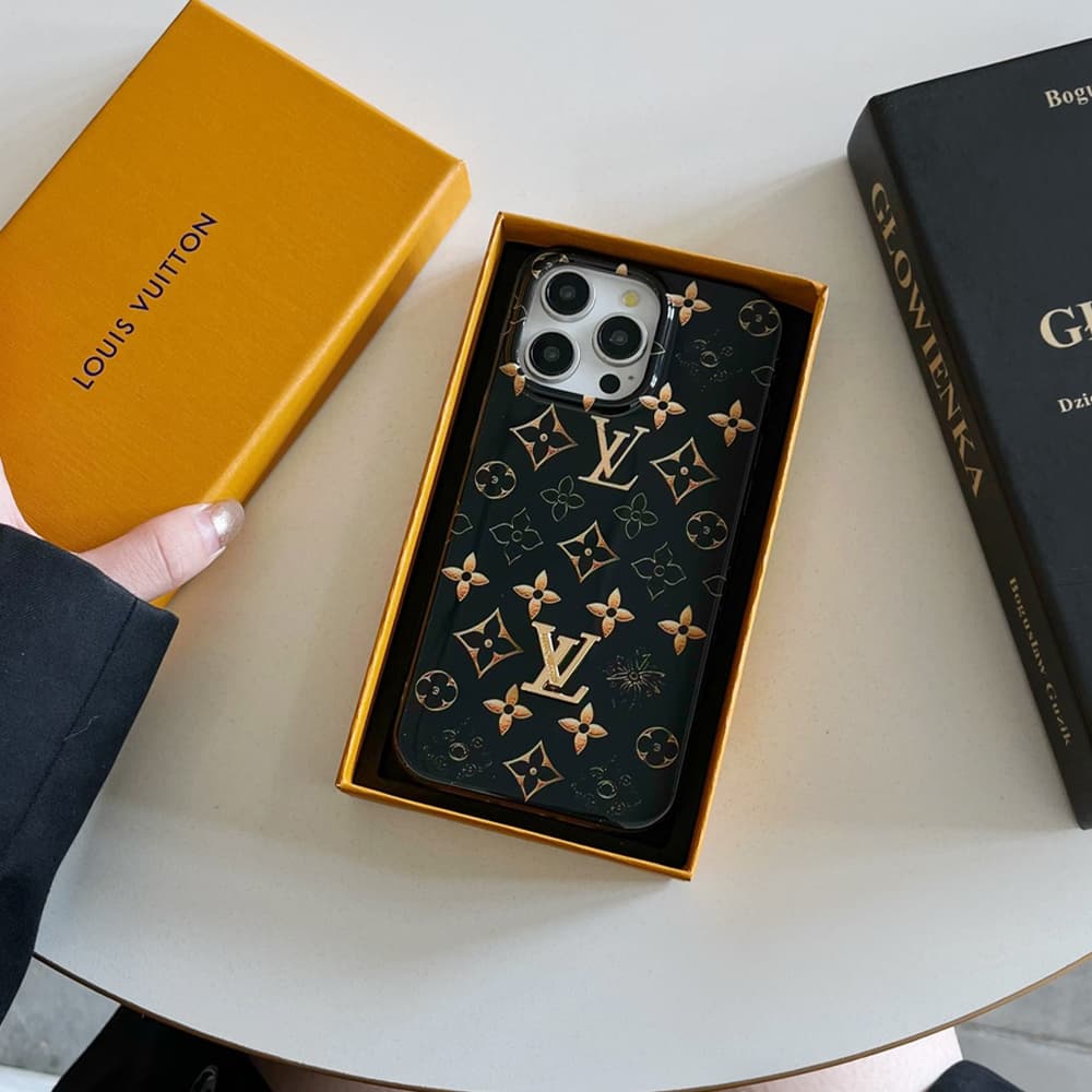 Louis Vuitton Black & Gold LV Logo with Monogram iPhone Case Louis Vuitton Black & Gold LV Logo with Monogram iPhone Case