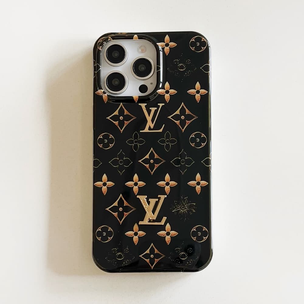 Louis Vuitton Black & Gold LV Logo with Monogram iPhone Case Louis Vuitton Black & Gold LV Logo with Monogram iPhone Case