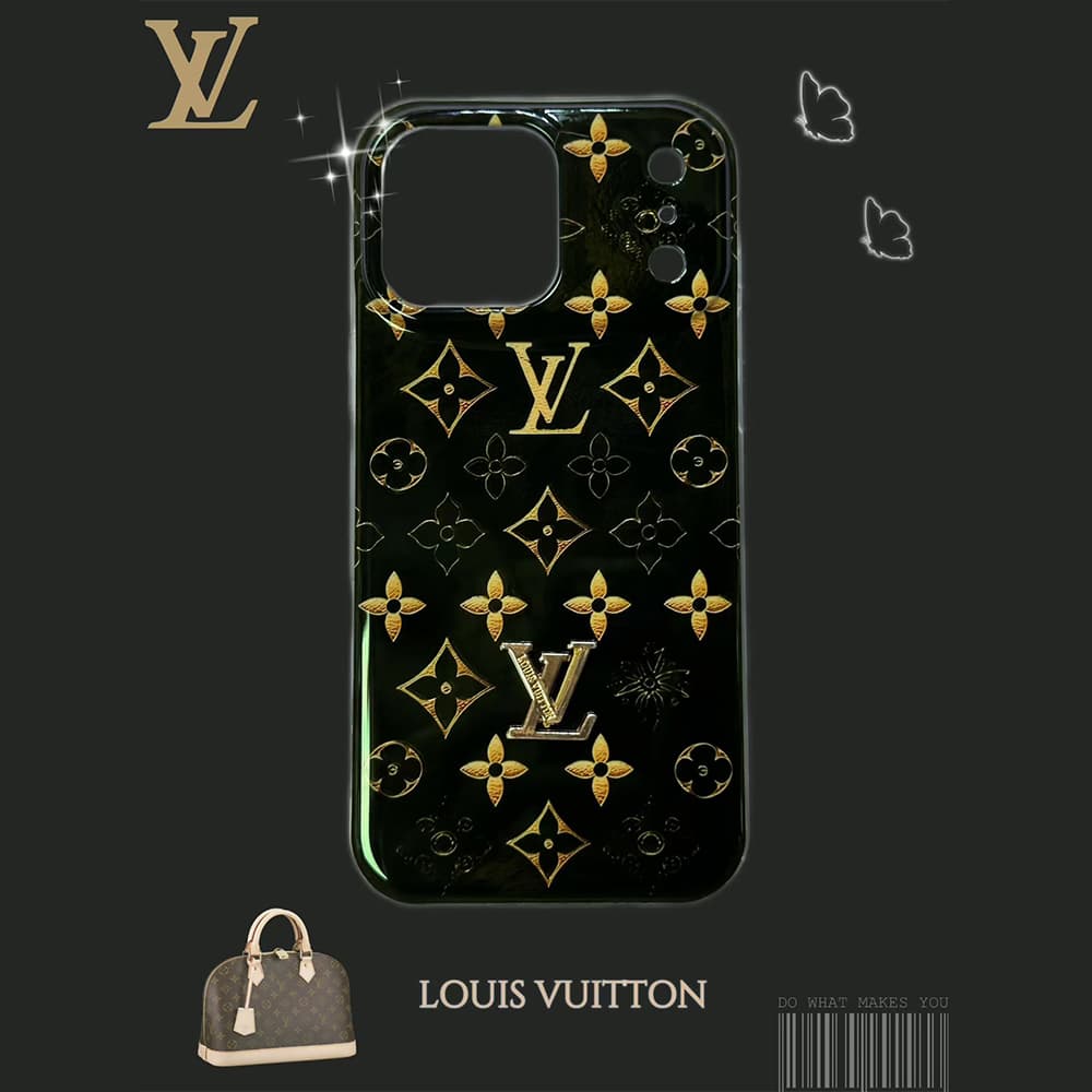 Louis Vuitton Black & Gold LV Logo with Monogram iPhone Case