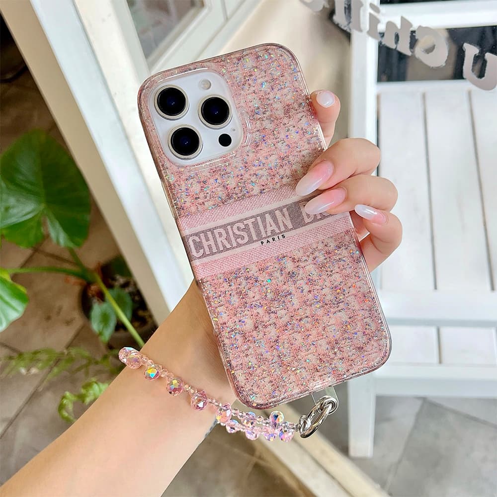 Dior Pink Glitter Oblique Pattern with CHRISTIAN DIOR PARIS Branding iPhone Case
