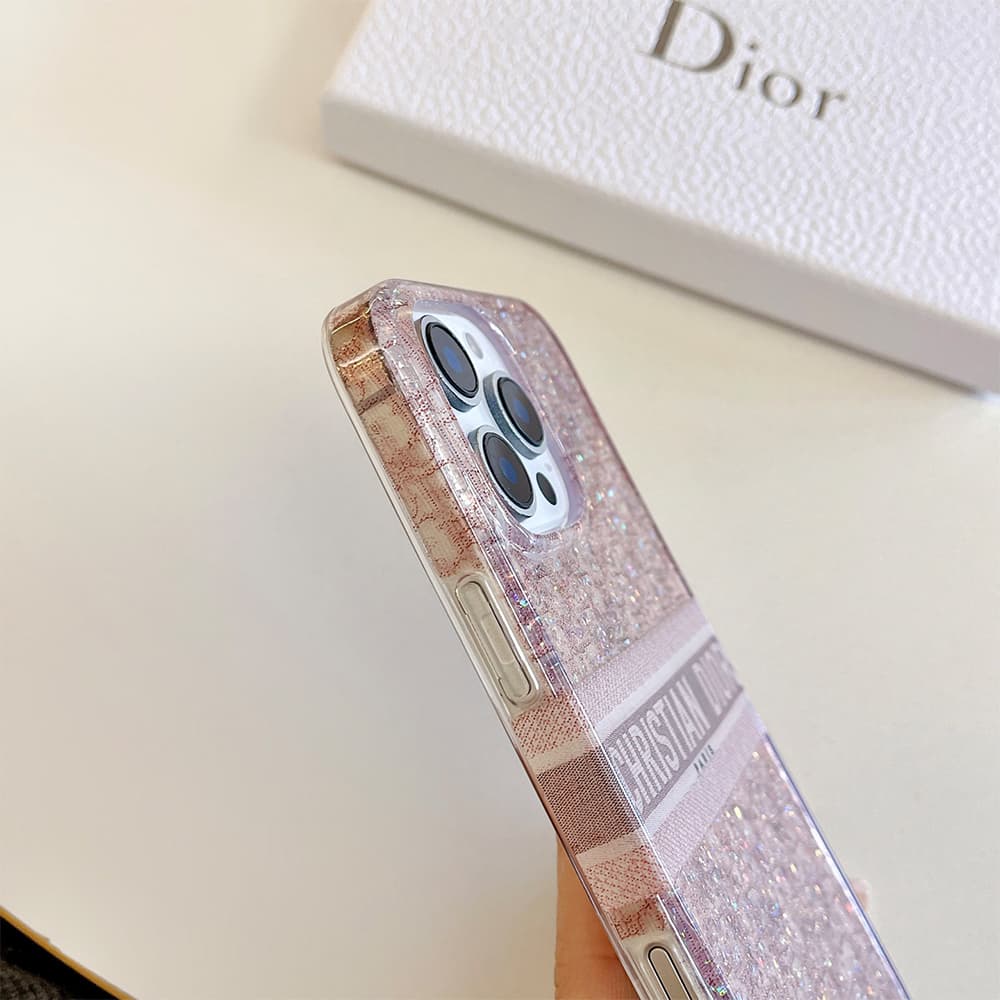 Dior Pink Glitter Oblique Pattern with CHRISTIAN DIOR PARIS Branding iPhone Case