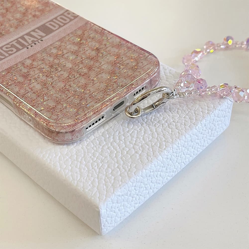 Dior Pink Glitter Oblique Pattern with CHRISTIAN DIOR PARIS Branding iPhone Case
