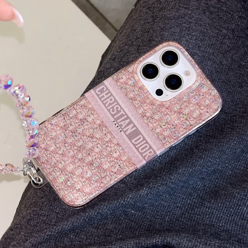Dior Pink Glitter Oblique Pattern with CHRISTIAN DIOR PARIS Branding iPhone Case