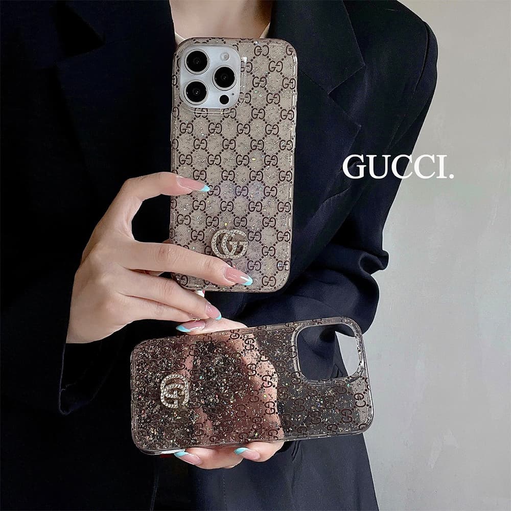 Gucci Glitter Effect GG Supreme with Crystal GG Logo iPhone Case