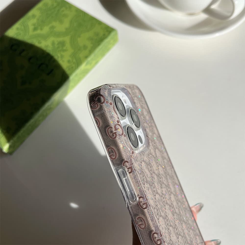 Gucci Glitter Effect GG Supreme with Crystal GG Logo iPhone Case