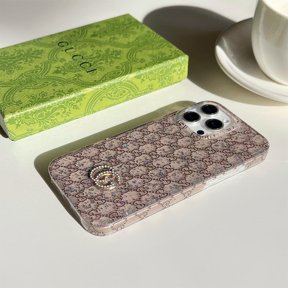 Gucci Glitter Effect GG Supreme with Crystal GG Logo iPhone Case