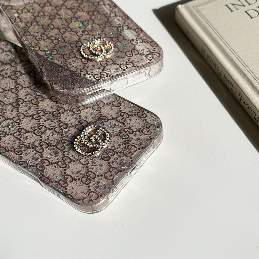Gucci Glitter Effect GG Supreme with Crystal GG Logo iPhone Case