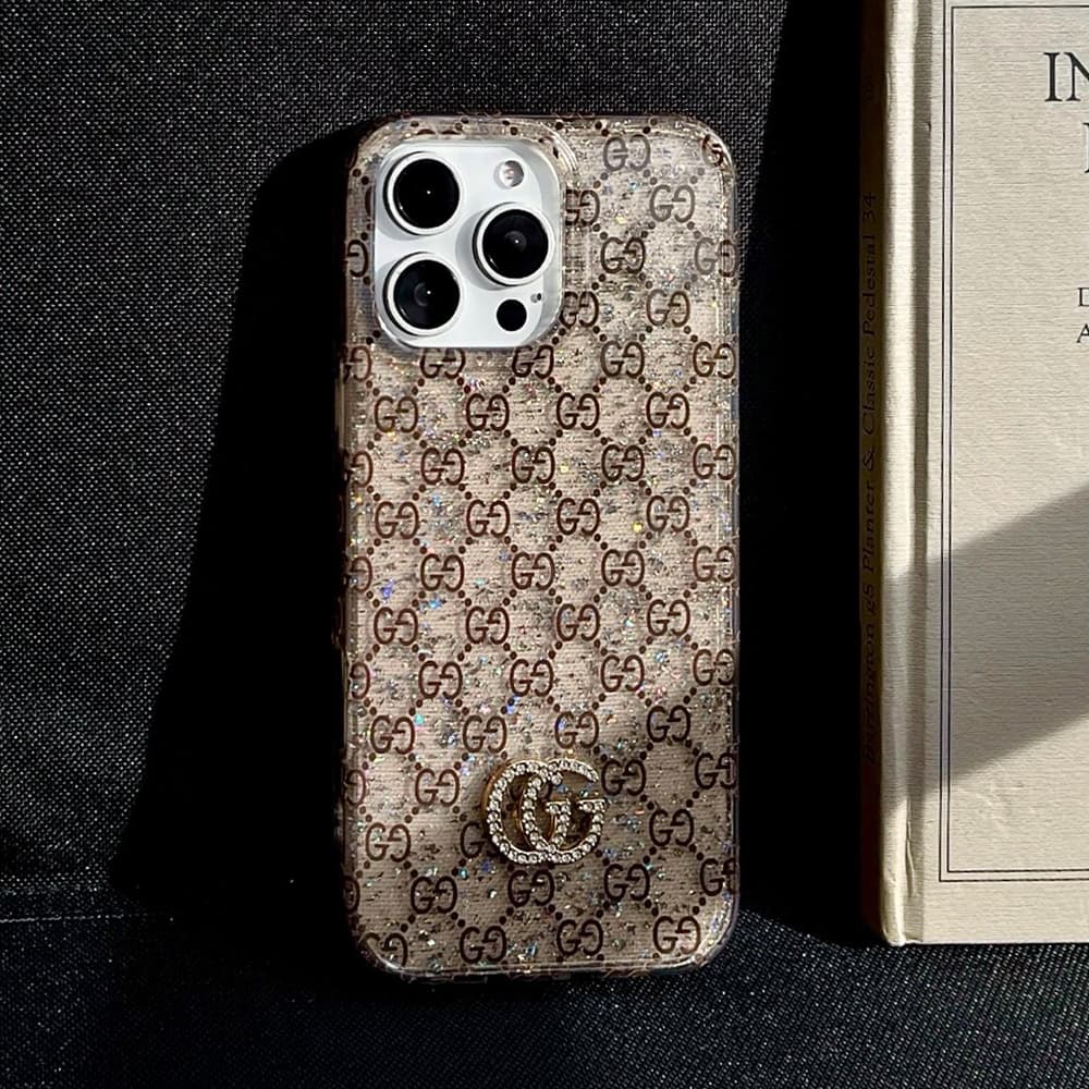 Gucci Glitter Effect GG Supreme with Crystal GG Logo iPhone Case