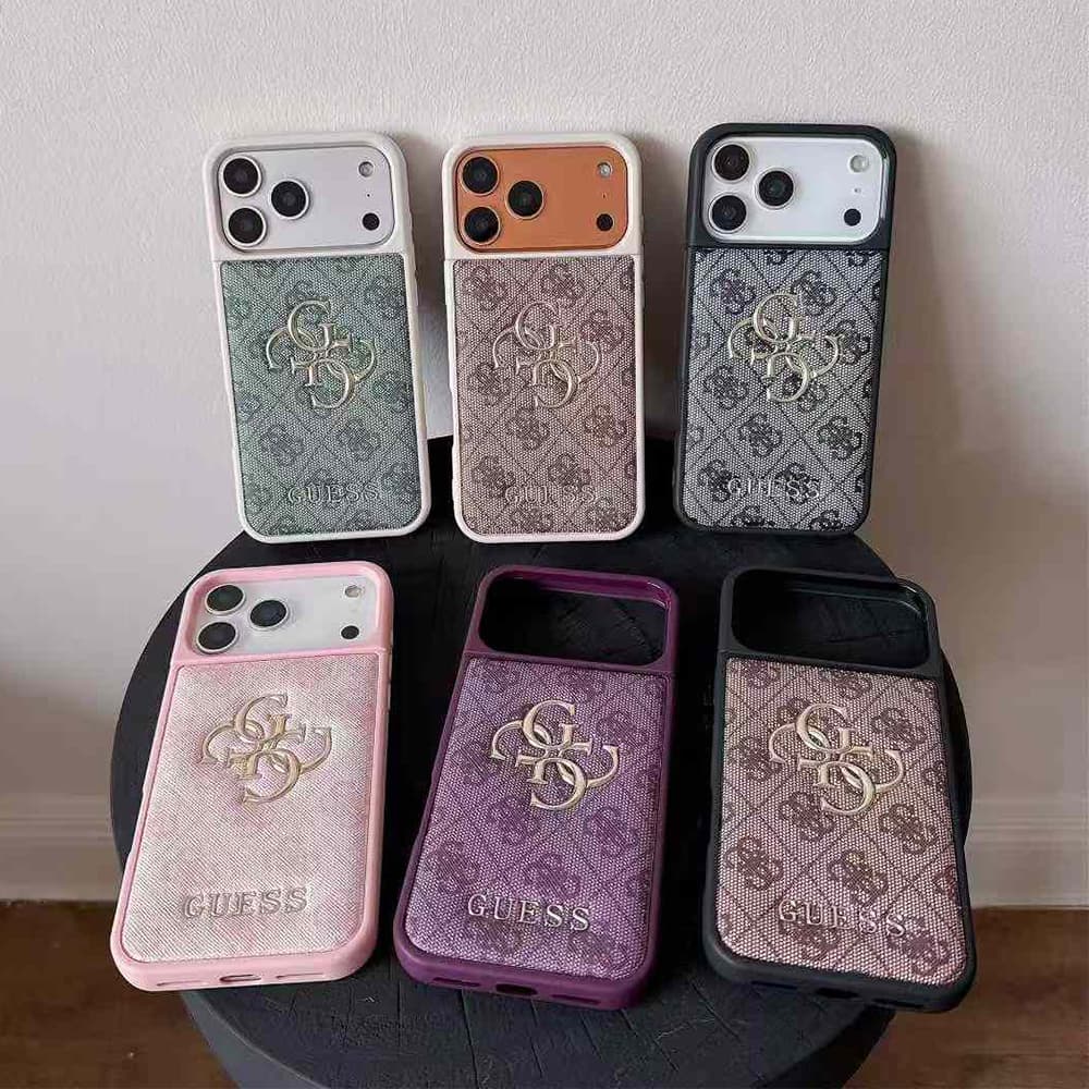 Guess All-Over Pattern with 3D Gold Logo iPhone Case