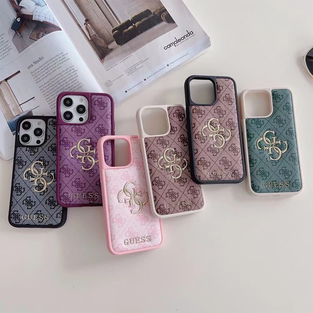 Guess All-Over Pattern with 3D Gold Logo iPhone Case