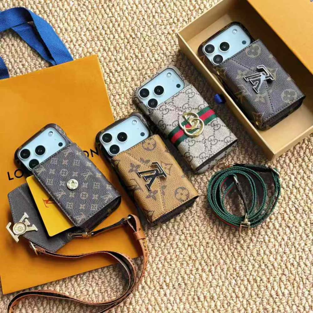 Gucci & LV Horizontal Accordion Oversized Metal Logo Card Holder iPhone Case