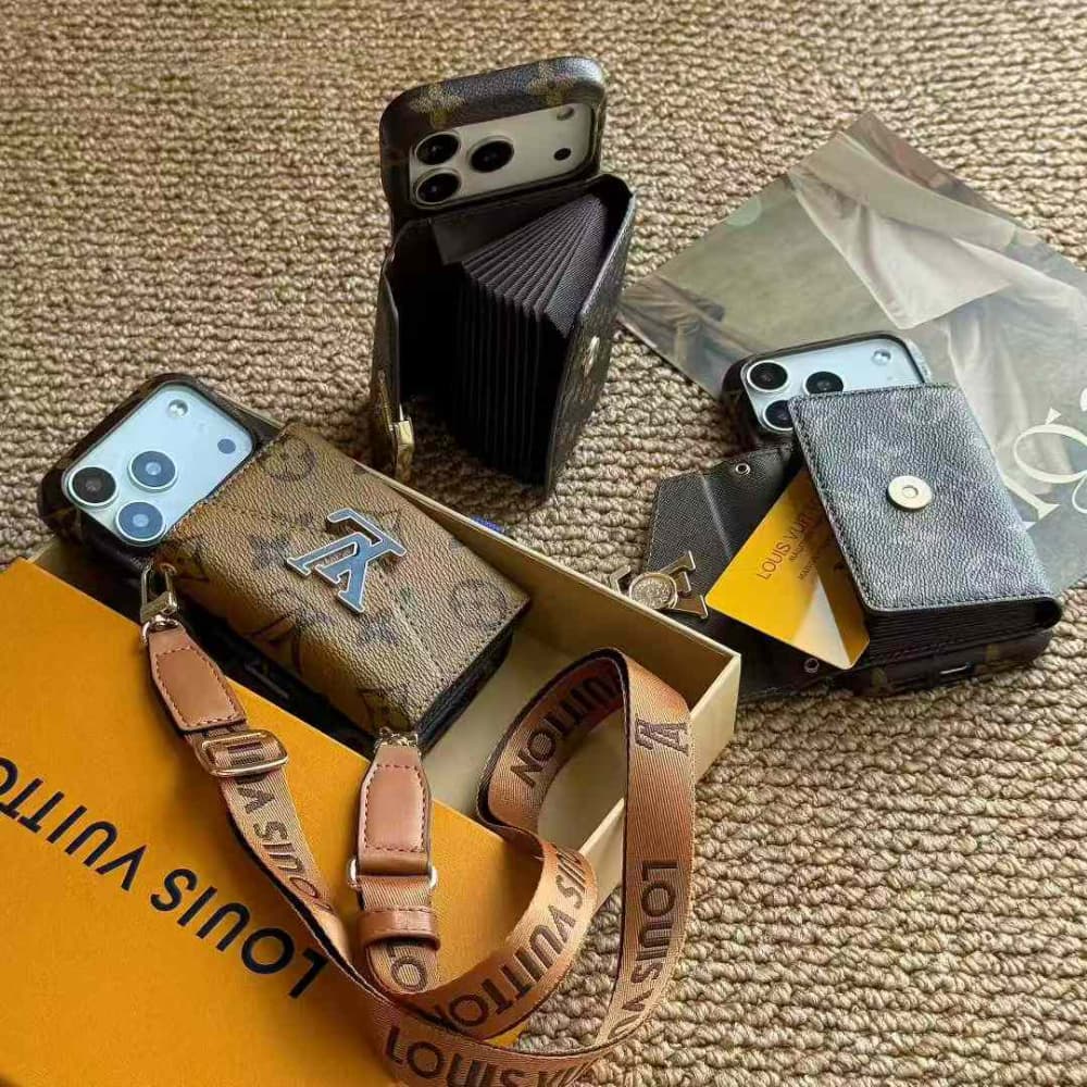 Gucci & LV Horizontal Accordion Oversized Metal Logo Card Holder iPhone Case