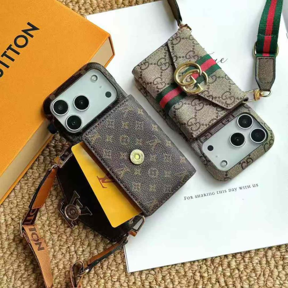 Gucci & LV Horizontal Accordion Oversized Metal Logo Card Holder iPhone Case