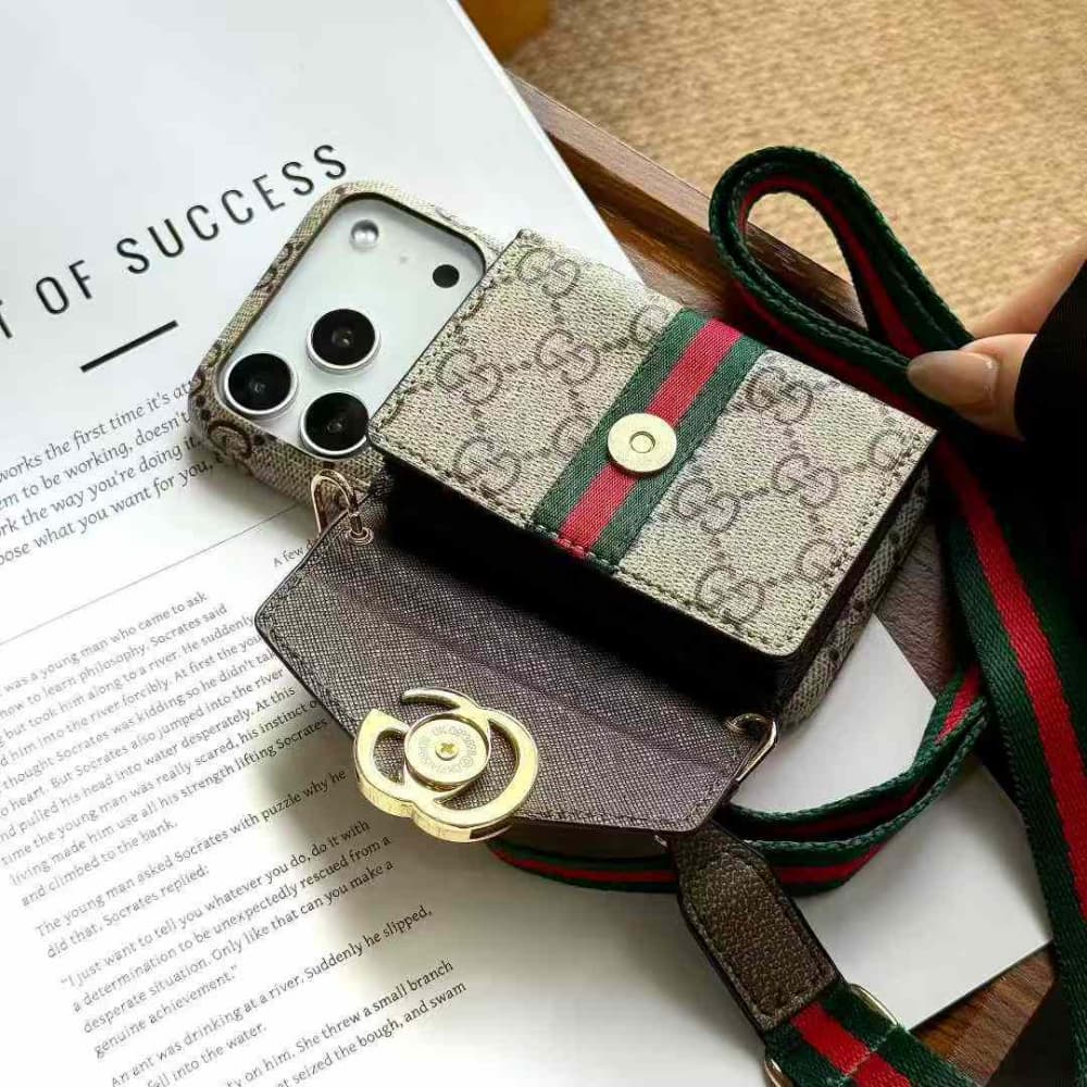Gucci & LV Horizontal Accordion Oversized Metal Logo Card Holder iPhone Case