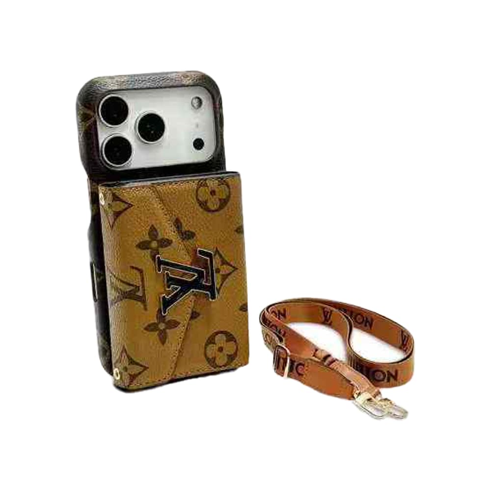 Gucci & LV Horizontal Accordion Oversized Metal Logo Card Holder iPhone Case