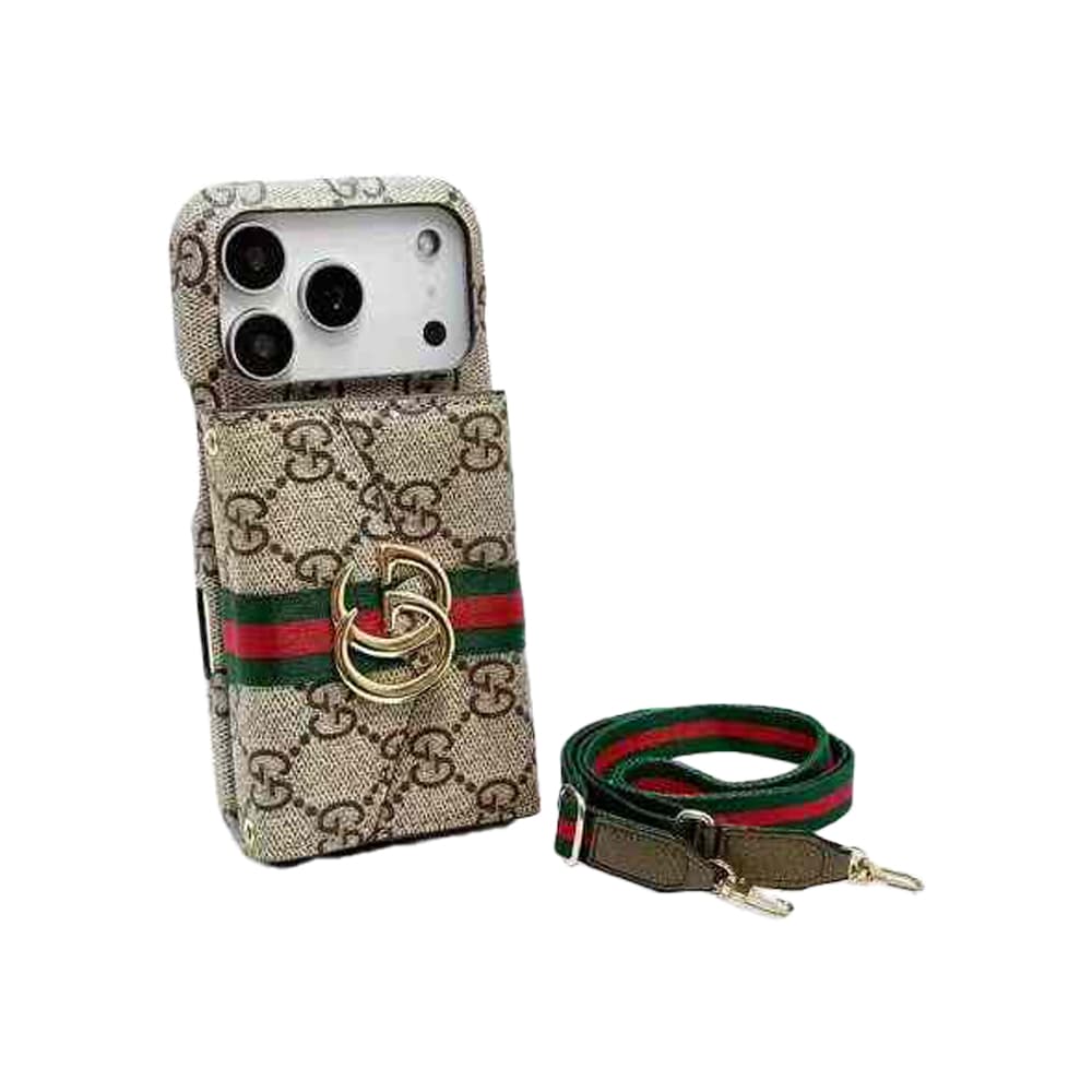Gucci & LV Horizontal Accordion Oversized Metal Logo Card Holder iPhone Case
