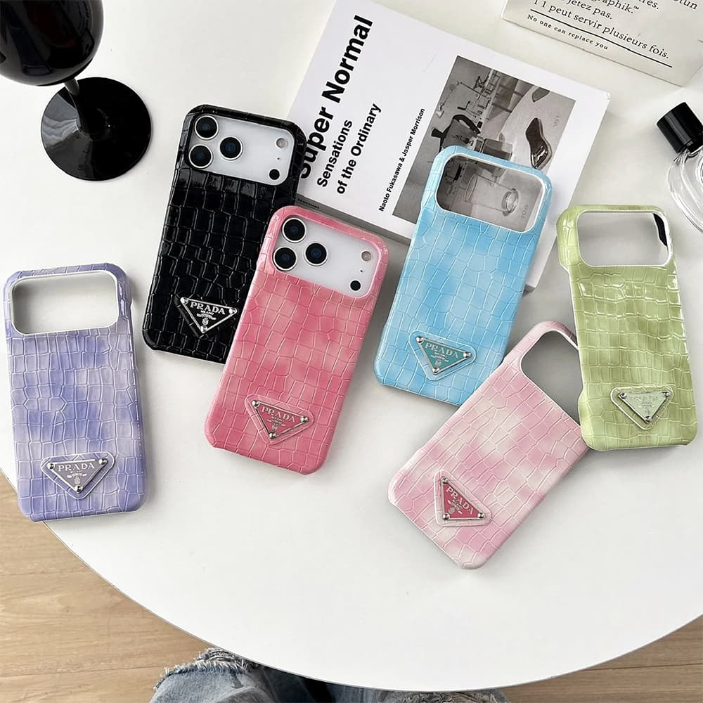 Prada Crocodile Texture with Metal Triangle Logo iPhone Case