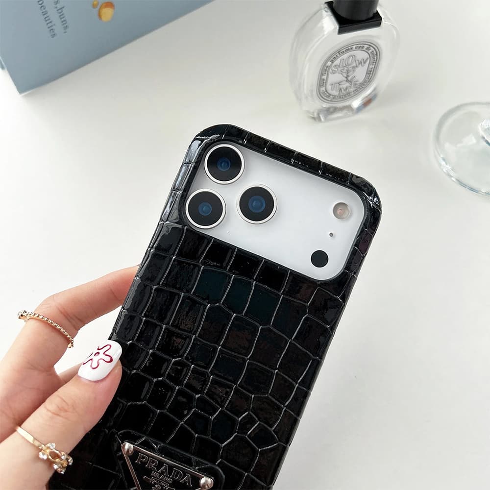 Prada Crocodile Texture with Metal Triangle Logo iPhone Case Prada Crocodile Texture with Metal Triangle Logo iPhone Case