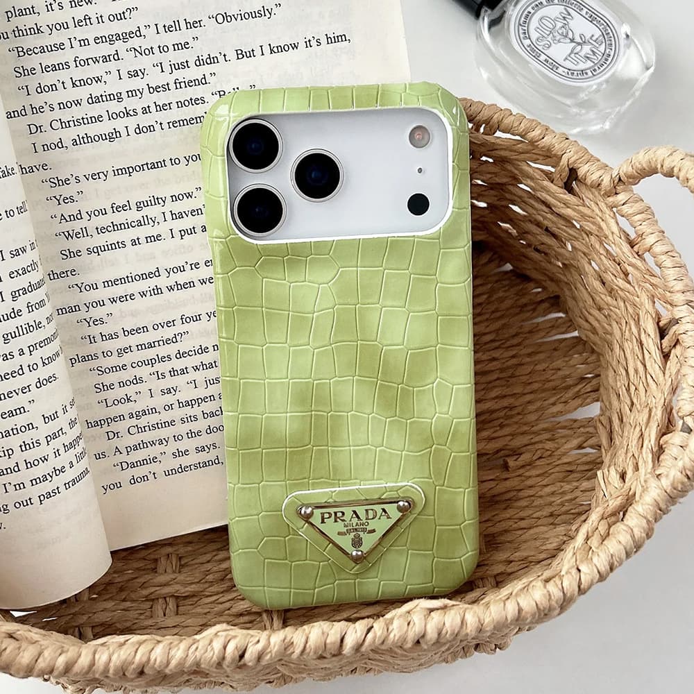 Prada Crocodile Texture with Metal Triangle Logo iPhone Case Prada Crocodile Texture with Metal Triangle Logo iPhone Case