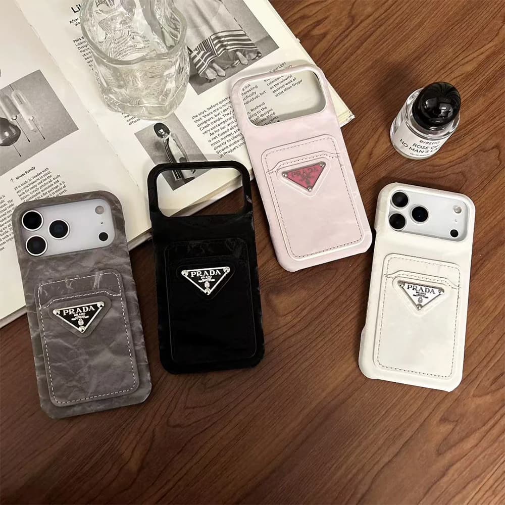 Prada Velvet Finish with Metal Triangle Logo & Card Slot iPhone Case
