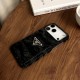 Prada Velvet Finish with Metal Triangle Logo & Card Slot iPhone Case
