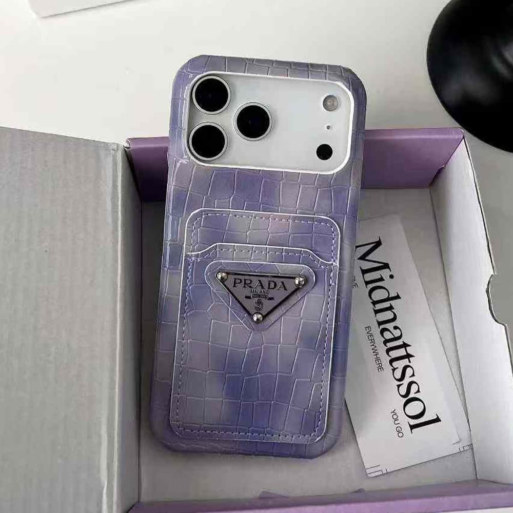 Prada Crocodile Embossed with Metal Triangle Logo & Card Slot iPhone Case Prada Crocodile Embossed with Metal Triangle Logo & Card Slot iPhone Case