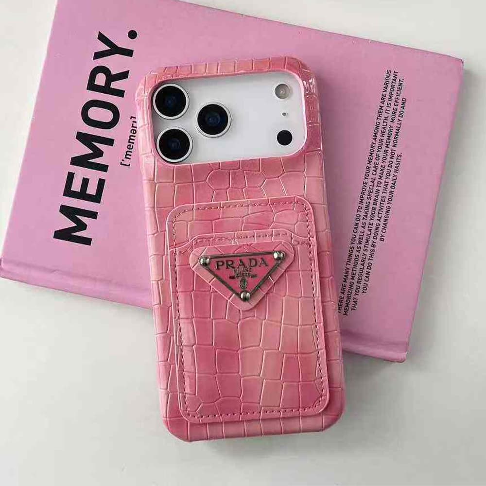 Prada Crocodile Embossed with Metal Triangle Logo & Card Slot iPhone Case Prada Crocodile Embossed with Metal Triangle Logo & Card Slot iPhone Case