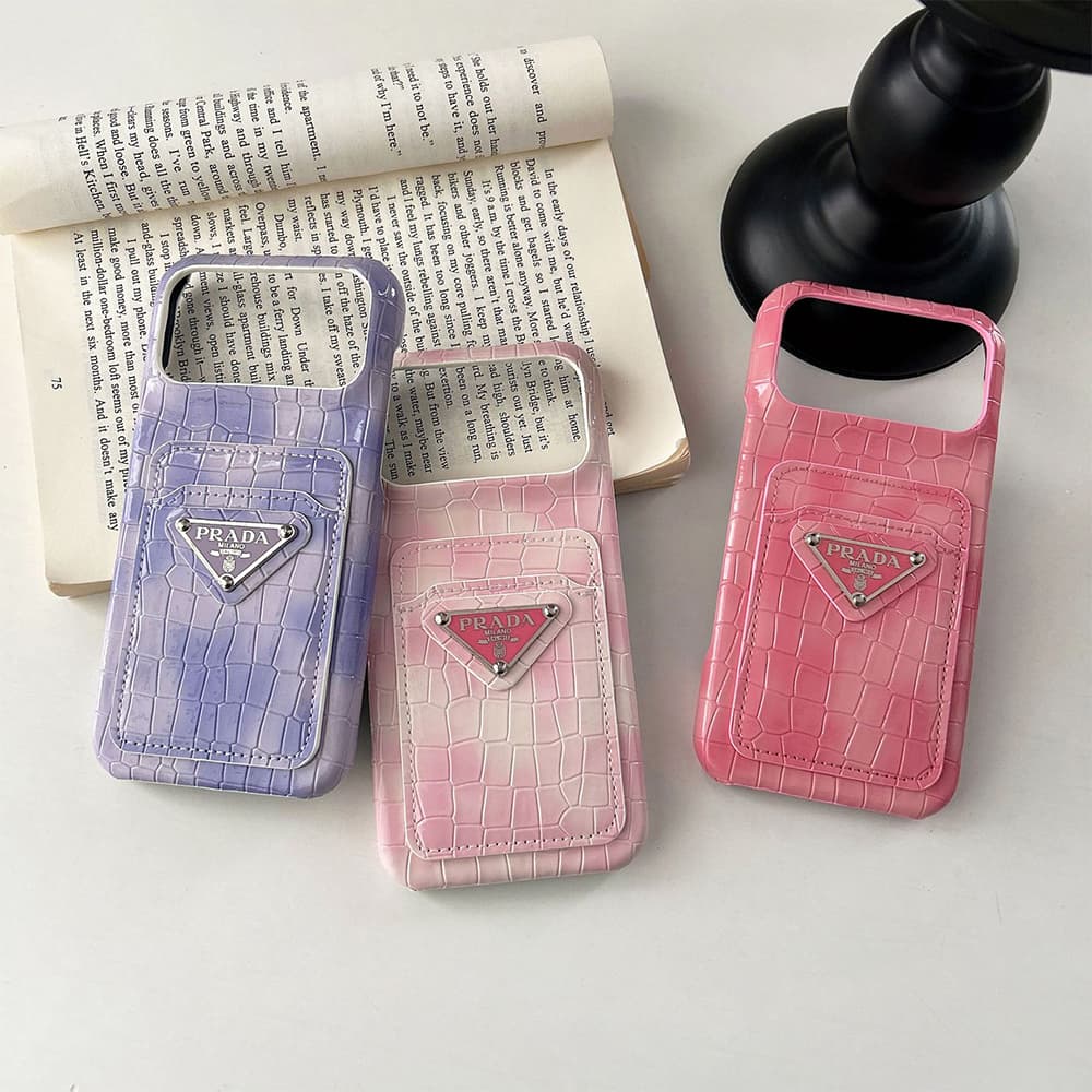 Prada Crocodile Embossed with Metal Triangle Logo & Card Slot iPhone Case Prada Crocodile Embossed with Metal Triangle Logo & Card Slot iPhone Case