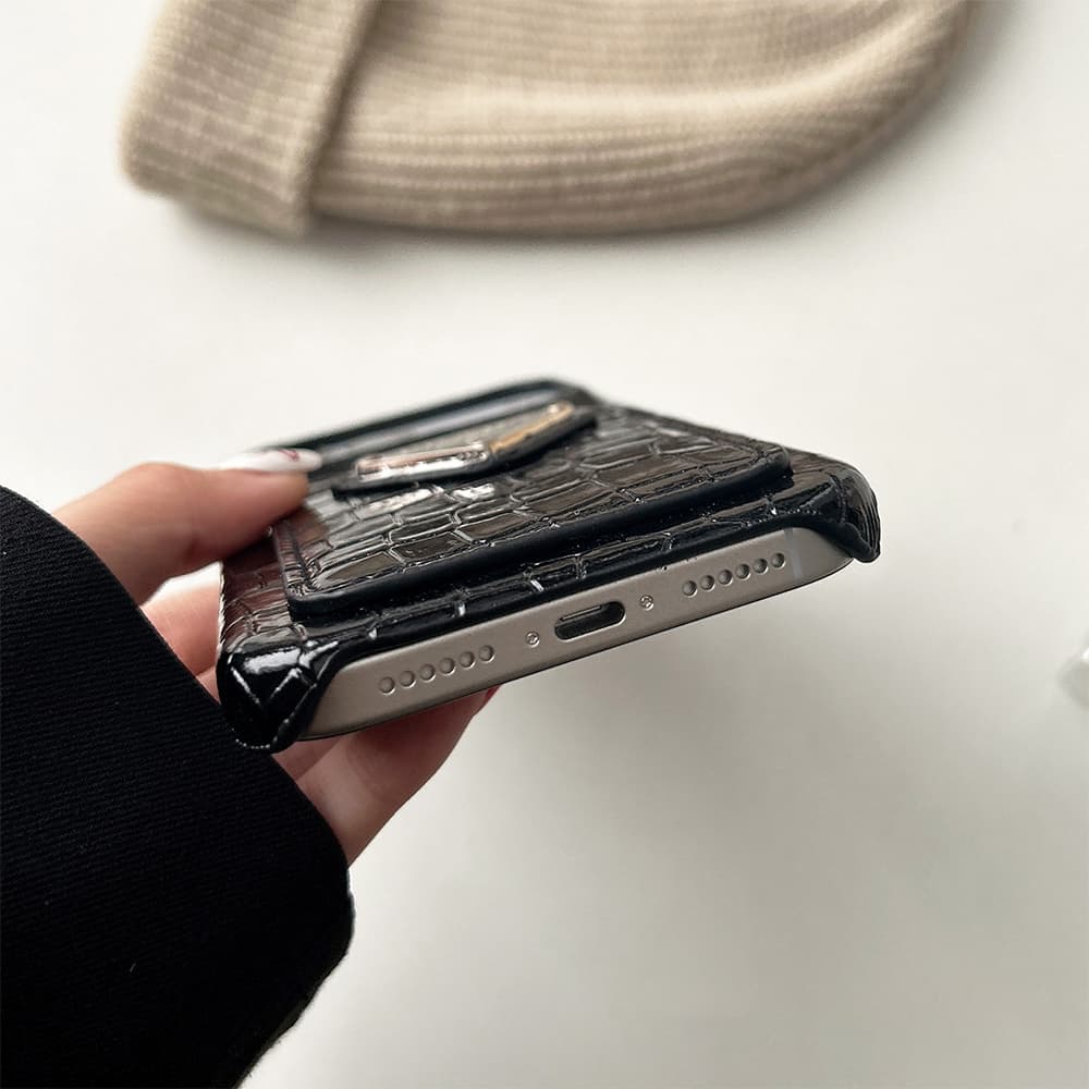Prada Crocodile Embossed with Metal Triangle Logo & Card Slot iPhone Case Prada Crocodile Embossed with Metal Triangle Logo & Card Slot iPhone Case