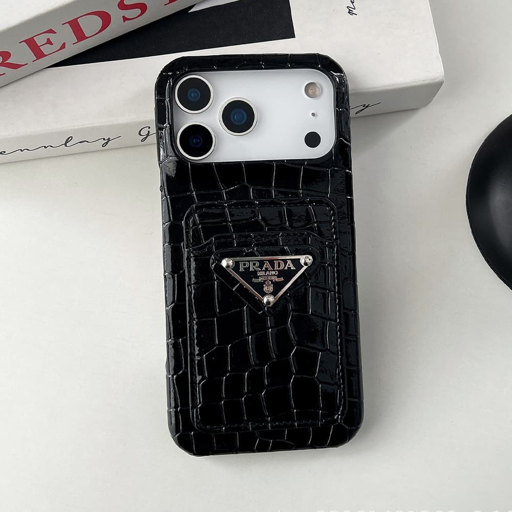 Prada Crocodile Embossed with Metal Triangle Logo & Card Slot iPhone Case Prada Crocodile Embossed with Metal Triangle Logo & Card Slot iPhone Case