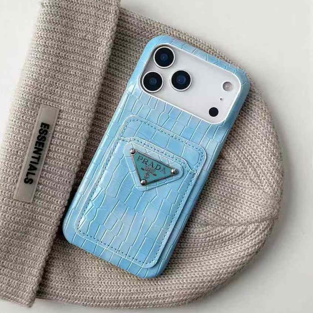Prada Crocodile Embossed with Metal Triangle Logo & Card Slot iPhone Case Prada Crocodile Embossed with Metal Triangle Logo & Card Slot iPhone Case