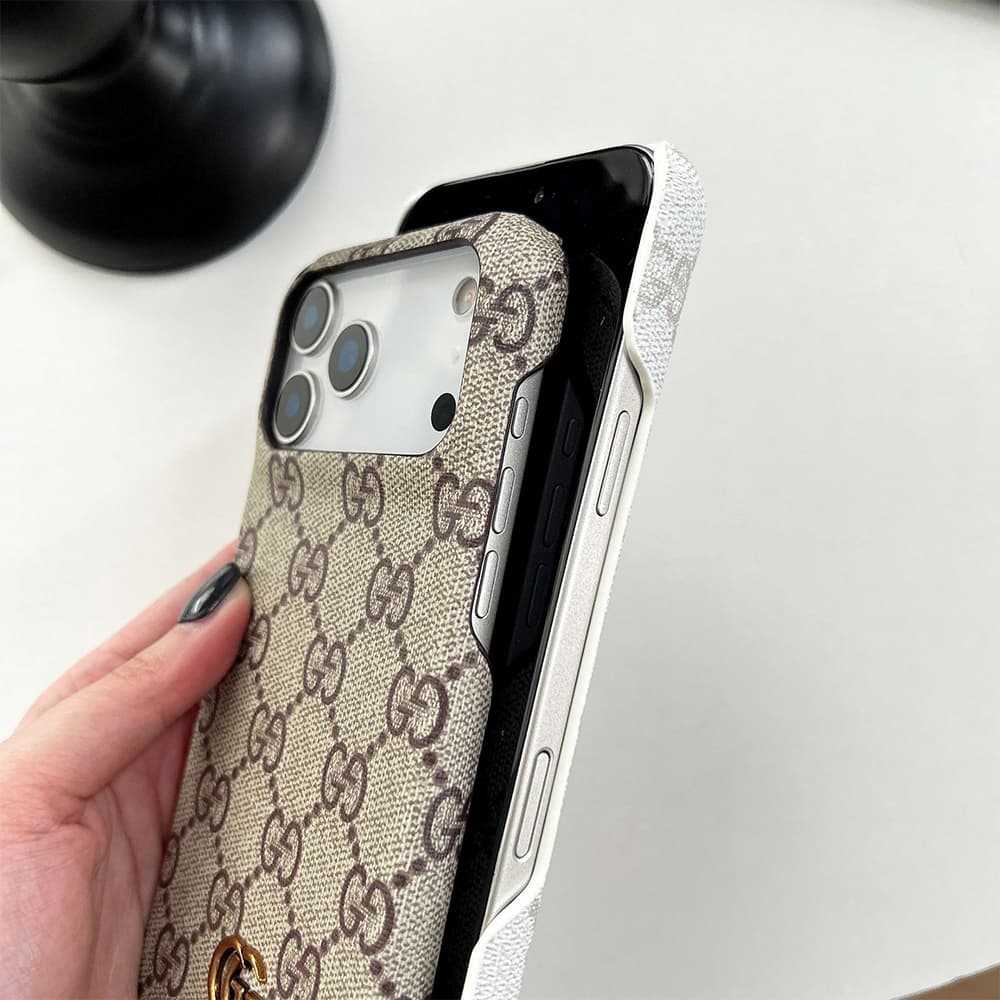 Gucci Semi-Cover Design GG Supreme with Metal Logo iPhone Case