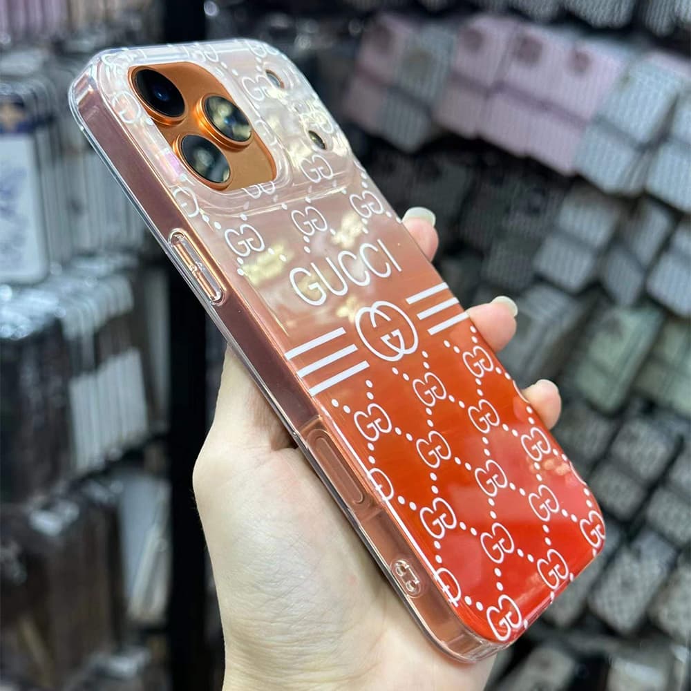 Gucci & LV Transparent with Orange Gradient & Brand Patterns iPhone Case Gucci & LV Transparent with Orange Gradient & Brand Patterns iPhone Case