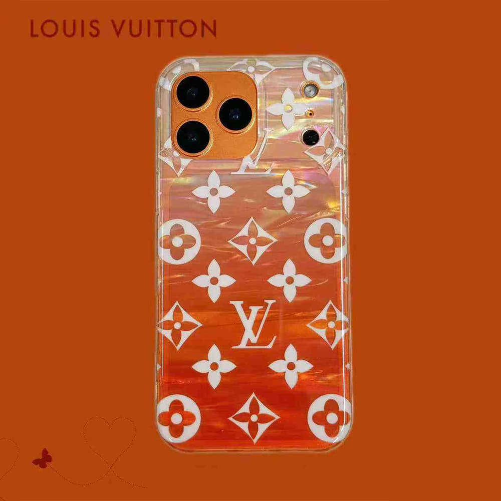 Gucci & LV Transparent with Orange Gradient & Brand Patterns iPhone Case Gucci & LV Transparent with Orange Gradient & Brand Patterns iPhone Case