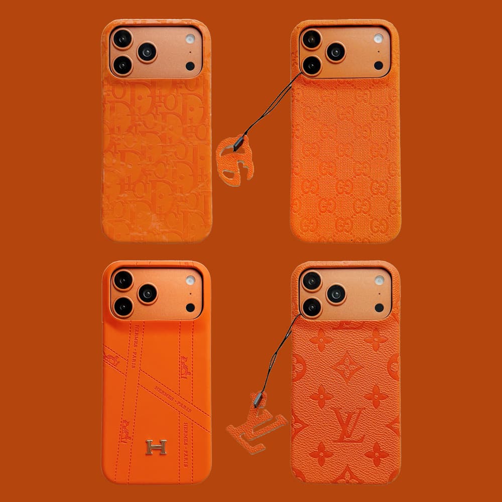 LV Gucci Dior Hermes 4-Sided Cutout Vibrant Orange iPhone Case