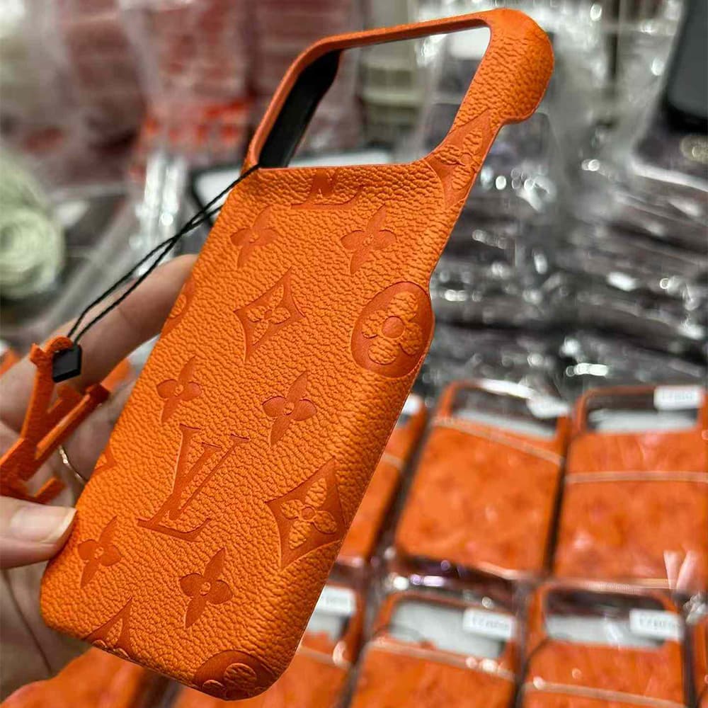 LV Gucci Dior Hermes 4-Sided Cutout Vibrant Orange iPhone Case