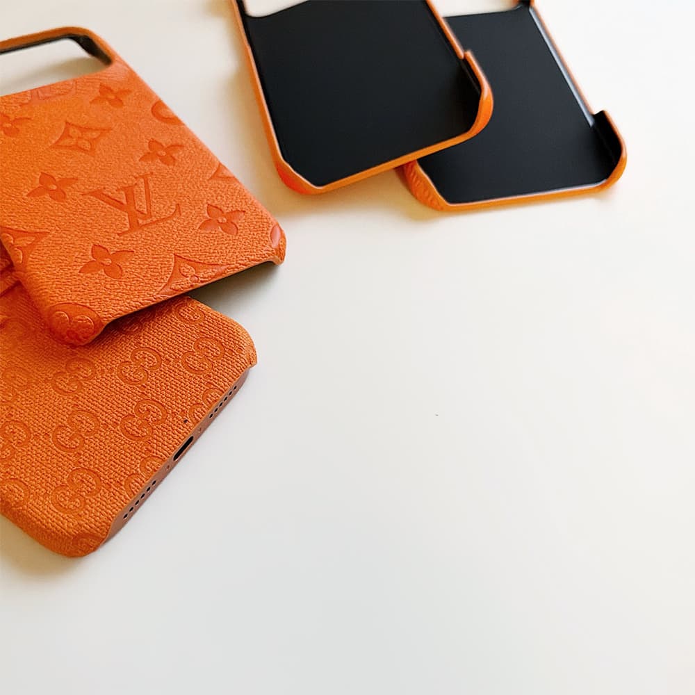LV Gucci Dior Hermes 4-Sided Cutout Vibrant Orange iPhone Case