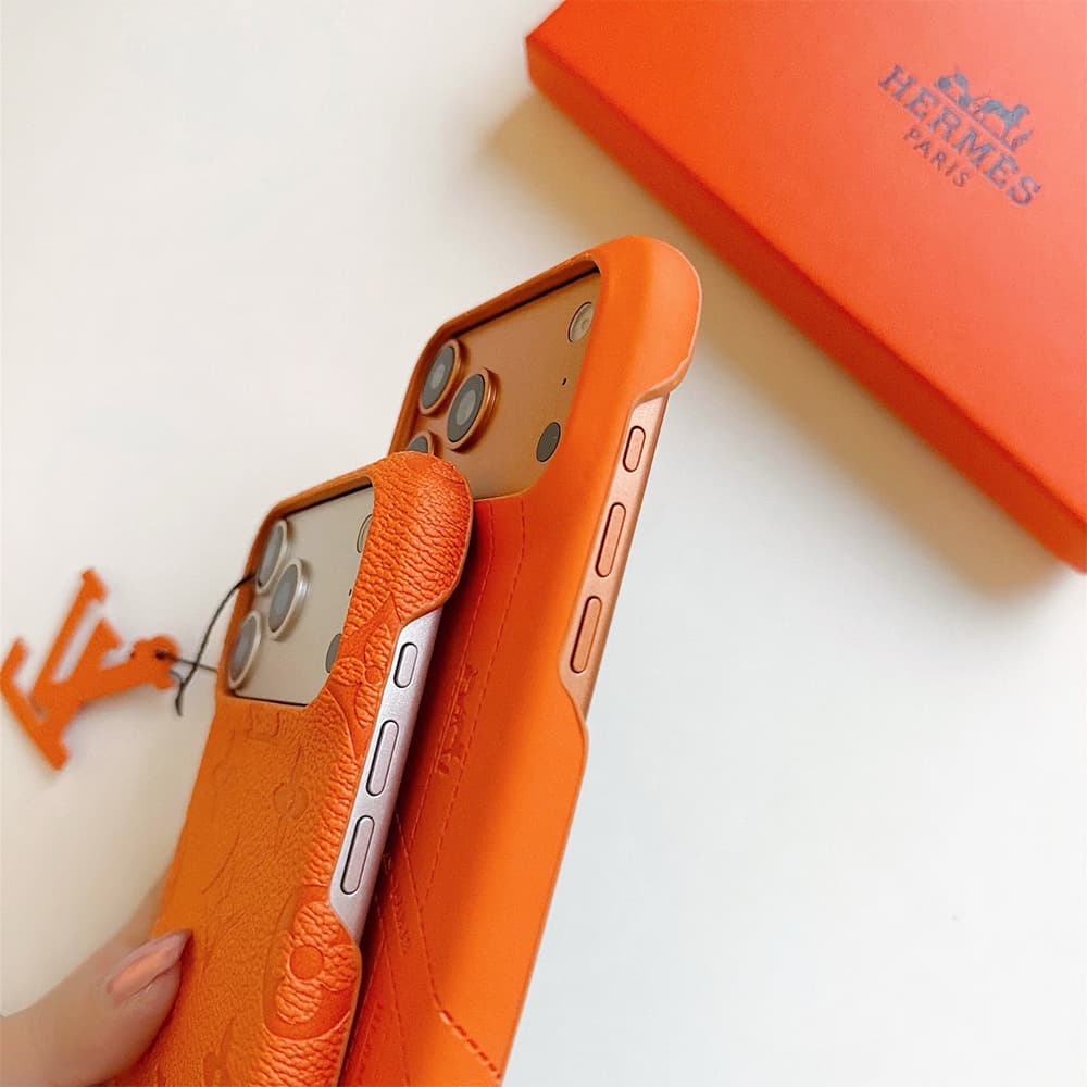LV Gucci Dior Hermes 4-Sided Cutout Vibrant Orange iPhone Case